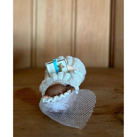 Vintage Wilton Communion Girl Brunette Tulle Veil Cake Topper Cupcake Decoration - Picture 5 of 6